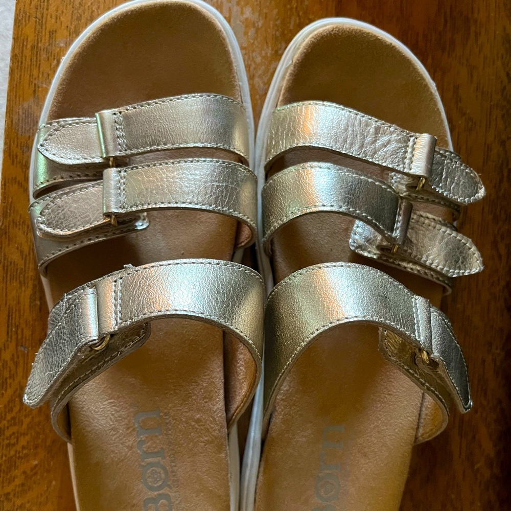 Born Sandles size 8 1/2, like new, worn once. Originally $80. Metallic gold.